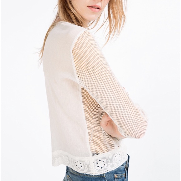 Zara open work embroidery crochet lace mesh top - Picture 3 of 6